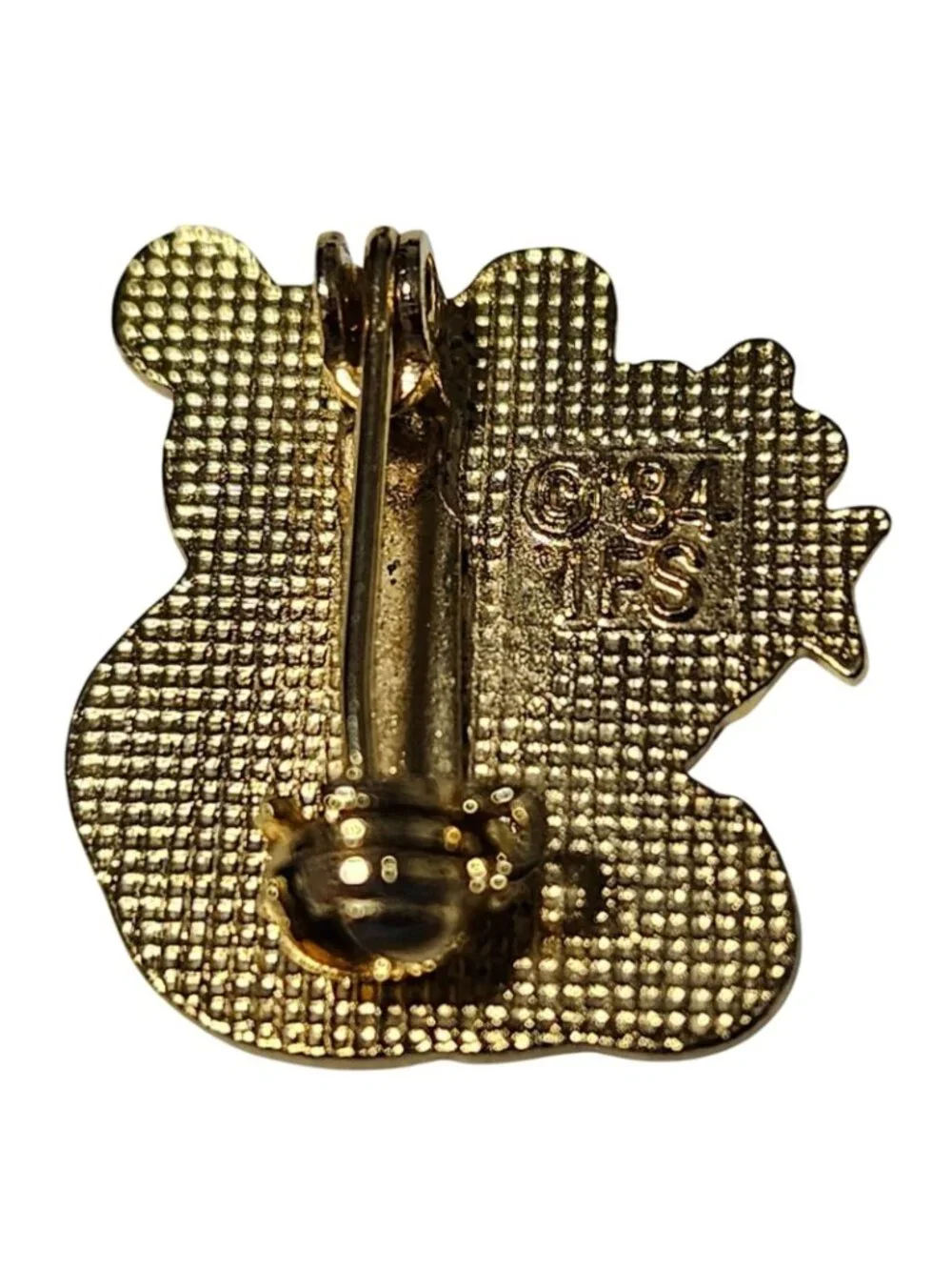 Vintage 80s TFS Teddy Bear Lapel Pin Flowers Stars Enamel Retro Fashion Jewelry